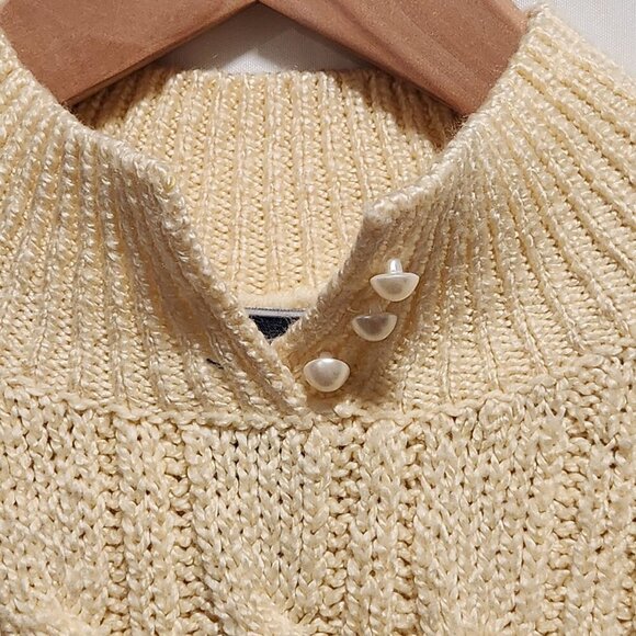 Karen Scott Cable Knit Sweater Women's XL Pale Yellow Button Collar Long Sleeve - Picture 3 of 8